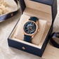 Rose Gold OBLVLO JM ROTOR 42mm Watch - Unique Skeleton Rotary Engine Blue Dial & Miyota 8215 Jump Hour Automatic Watch