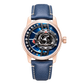 Rose Gold OBLVLO JM ROTOR 42mm Watch - Unique Skeleton Rotary Engine Blue Dial & Miyota 8215 Jump Hour Automatic Watch