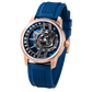 Rose Gold OBLVLO JM ROTOR 42mm Watch - Unique Skeleton Rotary Engine Blue Dial & Miyota 8215 Jump Hour Automatic Watch