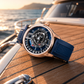 Rose Gold OBLVLO JM ROTOR 42mm Watch - Unique Skeleton Rotary Engine Blue Dial & Miyota 8215 Jump Hour Automatic Watch