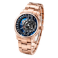 Rose Gold OBLVLO JM ROTOR 42mm Watch - Unique Skeleton Rotary Engine Blue Dial & Miyota 8215 Jump Hour Automatic Watch