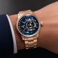 Rose Gold OBLVLO JM ROTOR 42mm Watch - Unique Skeleton Rotary Engine Blue Dial & Miyota 8215 Jump Hour Automatic Watch