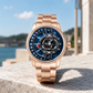 Rose Gold OBLVLO JM ROTOR 42mm Watch - Unique Skeleton Rotary Engine Blue Dial & Miyota 8215 Jump Hour Automatic Watch