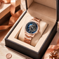 Rose Gold OBLVLO JM ROTOR 42mm Watch - Unique Skeleton Rotary Engine Blue Dial & Miyota 8215 Jump Hour Automatic Watch