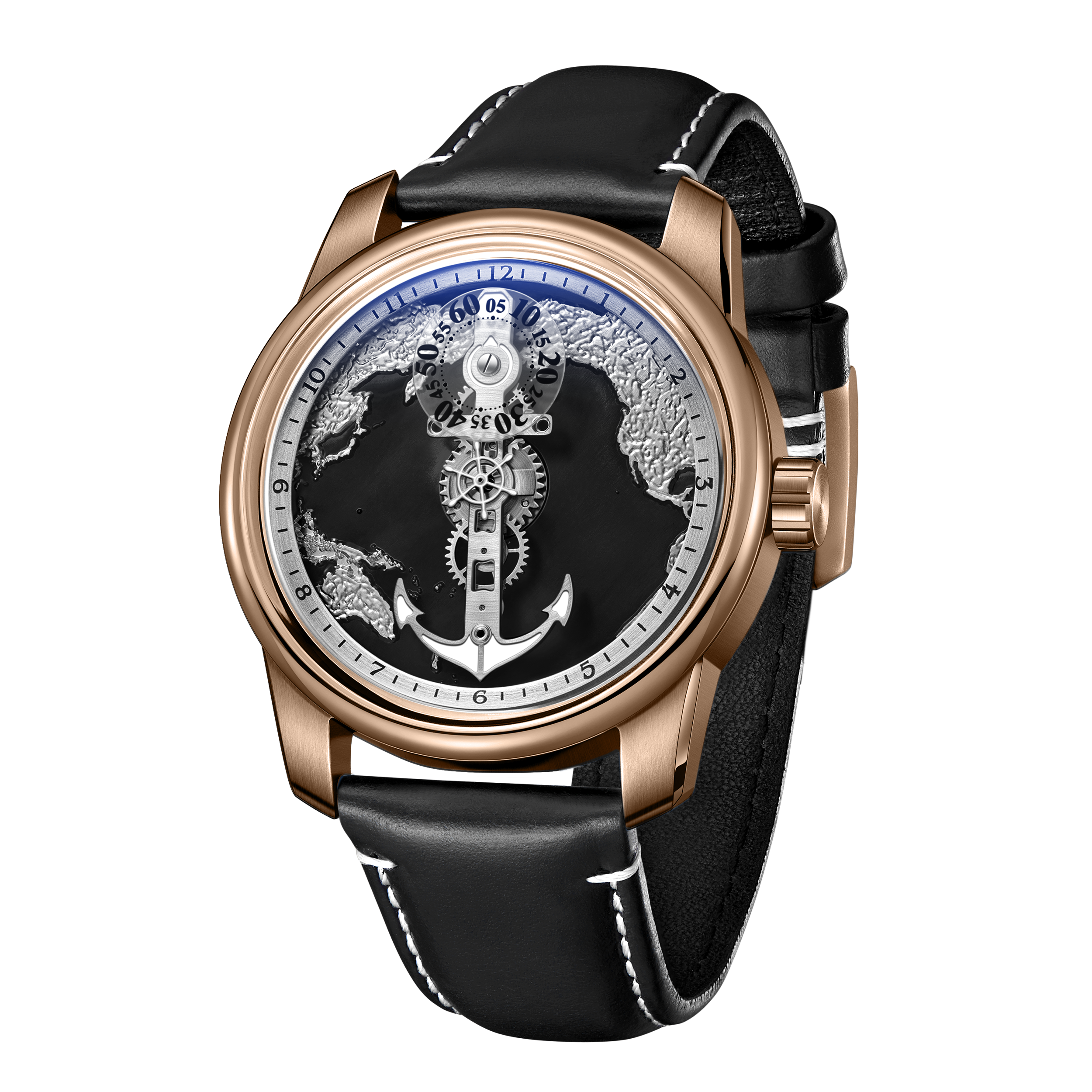 Rose Gold Black Cold Enamel Dial Automatic Unique Watches For Men