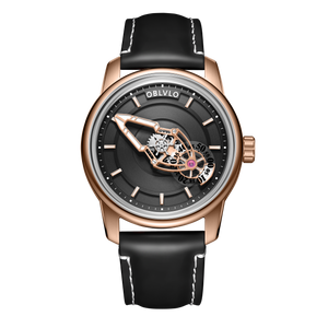OBLVLO JM Space Automatic Dress Watch for Men - Cool Rose Gold Case and Black Spaceship Dial, 50m Waterproof