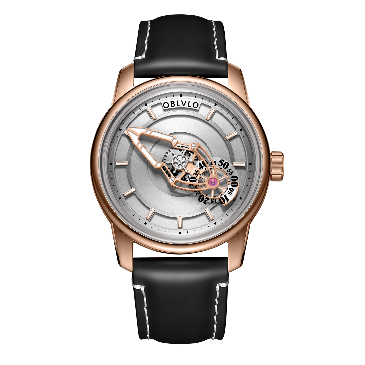 Cool Black Spaceship Dial Automatic Rose Gold Dress Watches for Men from OBLVLO JM Space