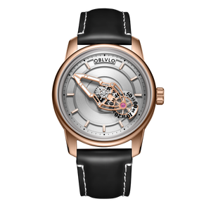 Cool Black Spaceship Dial Automatic Rose Gold Dress Watches for Men from OBLVLO JM Space