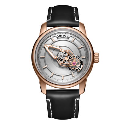 Cool Black Spaceship Dial Automatic Rose Gold Dress Watches for Men from OBLVLO JM Space