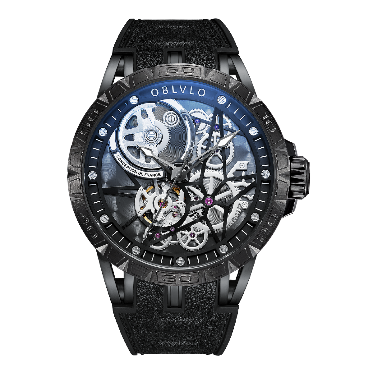 Black PVD Oblvlo LM Series - Luxury Automatic Watches For Men