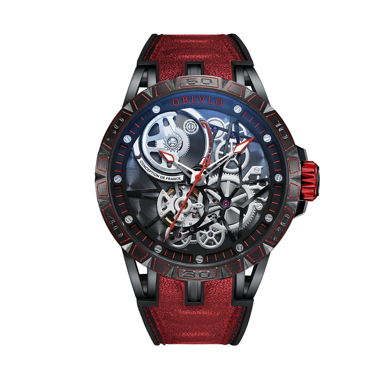 Affordable Oblvlo Men Luxury Automatic Skeleton Watches Plated With Black PVD