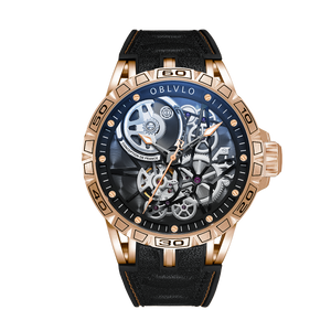 Cool Oblvlo LM Series Luxury Automatic Skeleton Rose Gold Watch For Men
