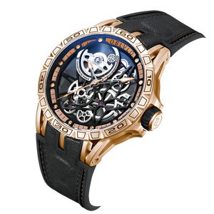 Cool Oblvlo LM Series Luxury Automatic Skeleton Rose Gold Watch For Men