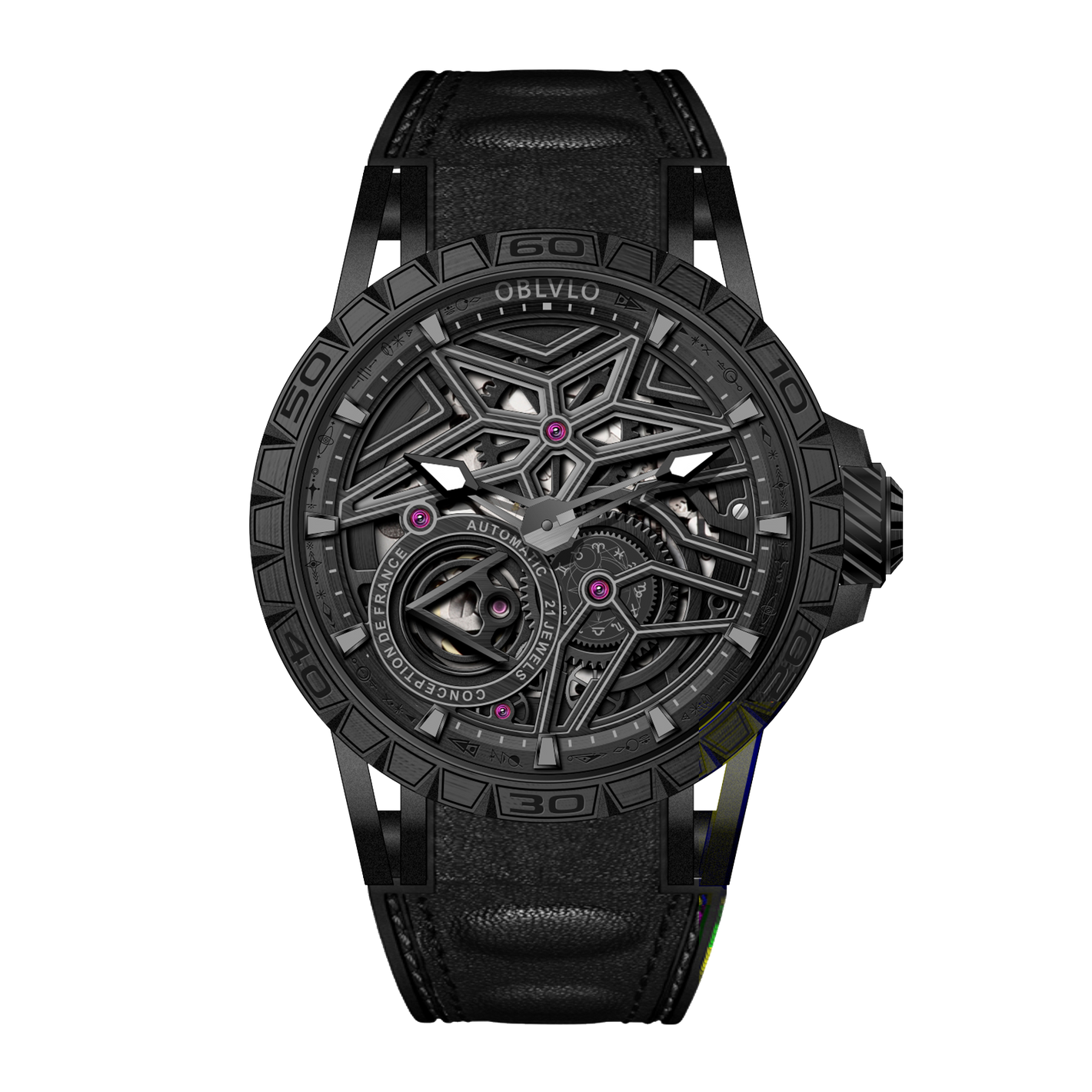 Cool Luxury Mens Automatic Skeleton Black PVD Case Watches for Sale - OBLVLO LMQ-BBBR