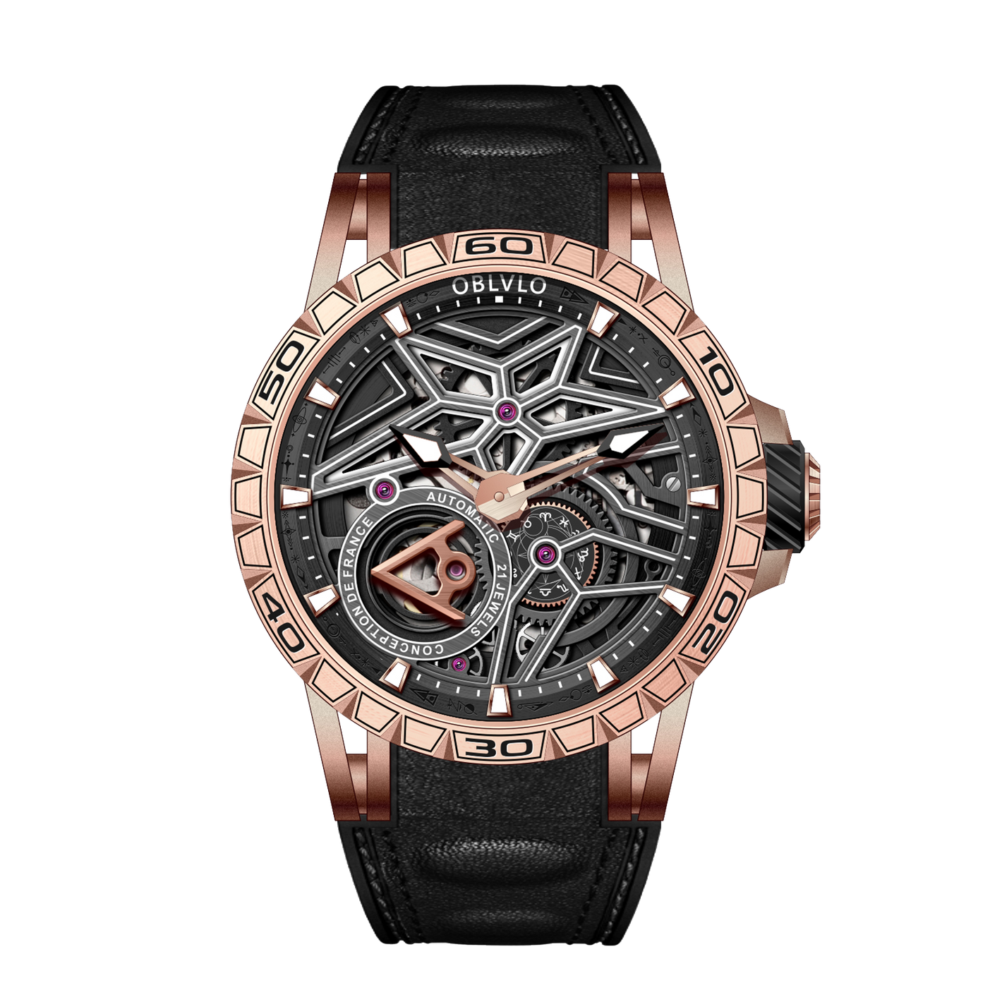 Rose Gold OBLVLO LMQ - Cool Luxury Mens Automatic Skeleton Watches for Sale