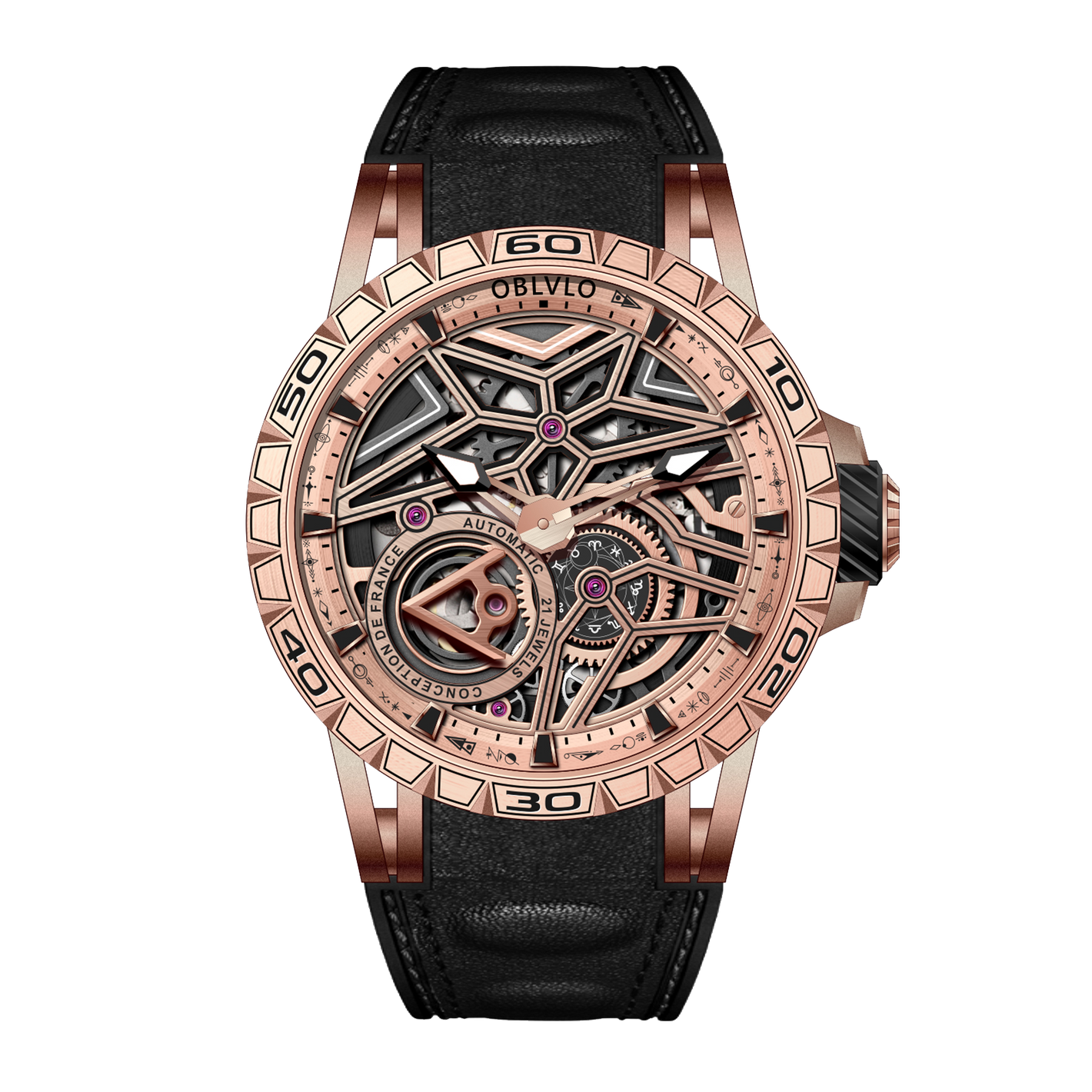 Best Affordable Luxury Automatic Rose Gold Skeleton Watches - OBLVLO LMQ