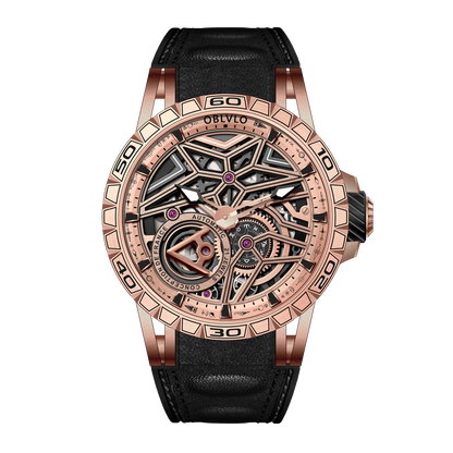 Best Affordable Luxury Automatic Rose Gold Skeleton Watches - OBLVLO LMQ