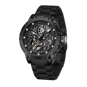 Oblvlo LMS-S BRB Series Luxury Black PVD Automatic Skeleton Watches For Men