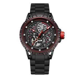 Oblvlo LMS-S BRB Series Black PVD Luxury Automatic Skeleton Watches For Men