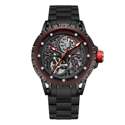 Oblvlo LMS-S BRB Series Black PVD Luxury Automatic Skeleton Watches For Men