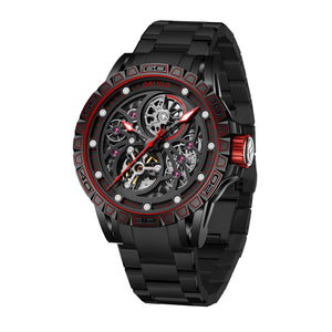 Oblvlo LMS-S BRB Series Black PVD Luxury Automatic Skeleton Watches For Men