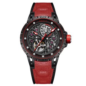Beste erschwingliche Luxus-Skelett-Automatikuhr mit schwarzem PVD unter 500 $ – Oblvlo LMS-BRR
