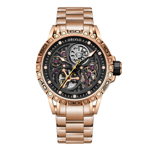 Oblvlo LMS-S Series Luxury Automatic Skeleton Rose Gold Watches For Men