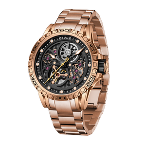 Oblvlo LMS-S Series Luxury Automatic Skeleton Rose Gold Watches For Men