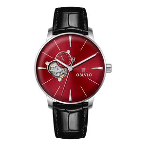 Classic Meets Modern OBLVLO NW Series 40mm Automatic Victory Red Color Partial Skeleton Dial Dress Watch