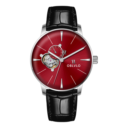 Classic Meets Modern OBLVLO NW Series 40mm Automatic Victory Red Color Partial Skeleton Dial Dress Watch