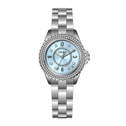 OBLVLO JW-S ICE Blue Dial - Luxury Fashion Stainless Steel Automatic Wrist Watch for Ladies Gift