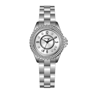 OBLVLO JW-S Ladies Stainless Steel 2-Hand Automatic Mechanical Watch, Crystals and Pave Case