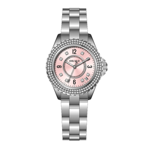 OBLVLO Womens Fashion Pink Dial Stainless Steel Automatic Watches - Crystals and Pave Case