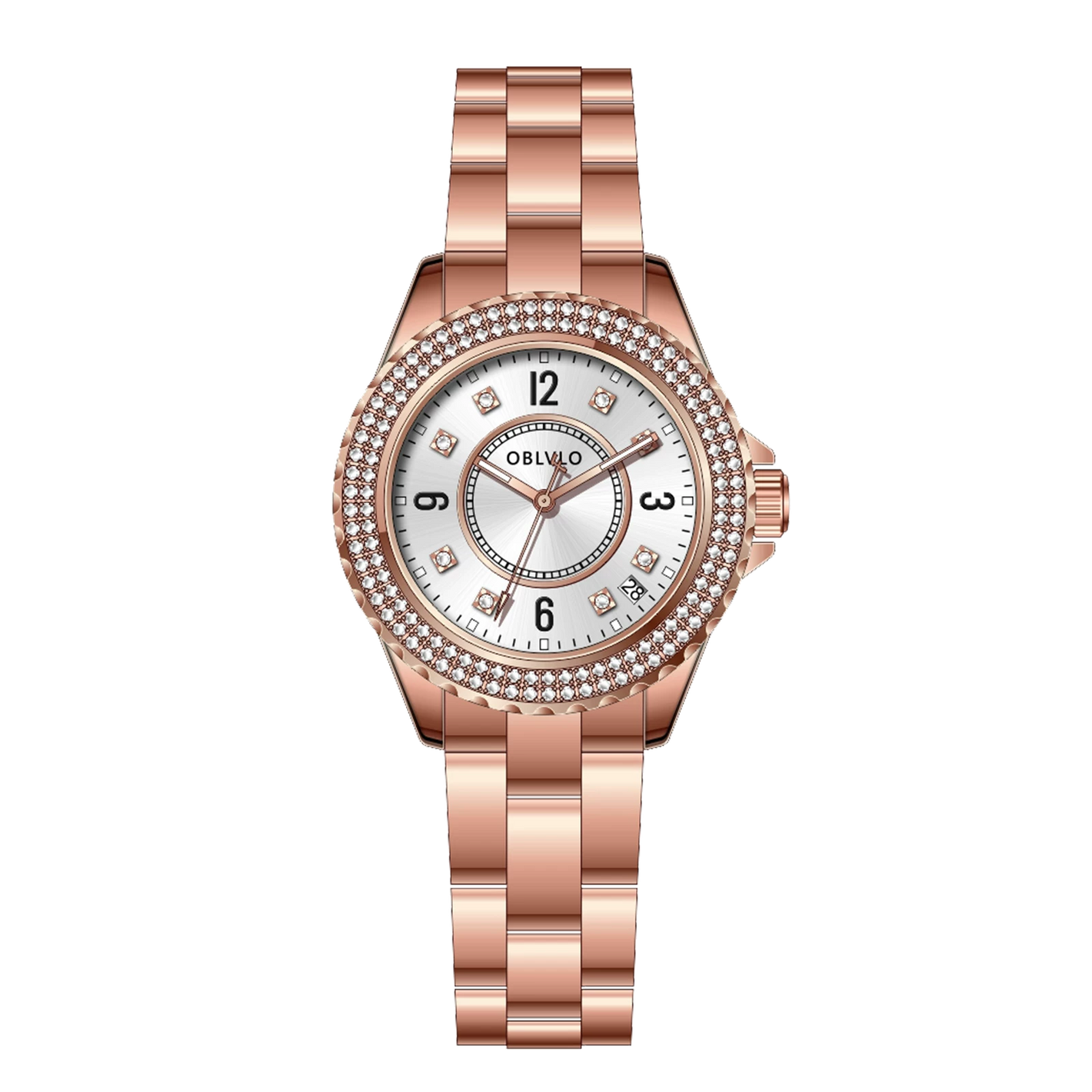 OBLVLO JW-S Rose Gold Diamond Stainless Steel Watches for Ladies - Ideal Gift for Holidays