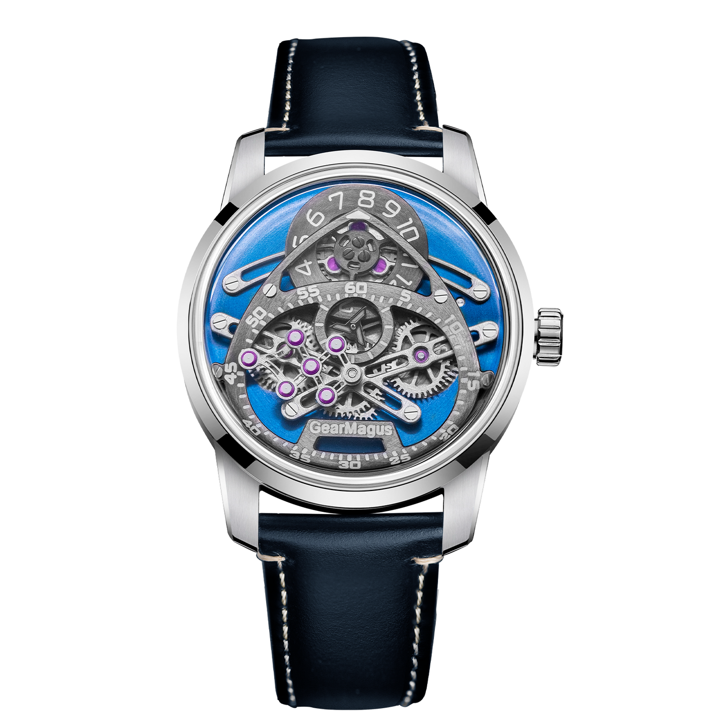 OBLVLO X GEARMAGUS Blue Dial Luxury Self-Winding Automatic Mechanical Skeleton Watches for Men