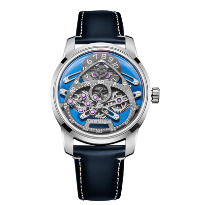 OBLVLO X GEARMAGUS Blue Dial Luxury Self-Winding Automatic Mechanical Skeleton Watches for Men