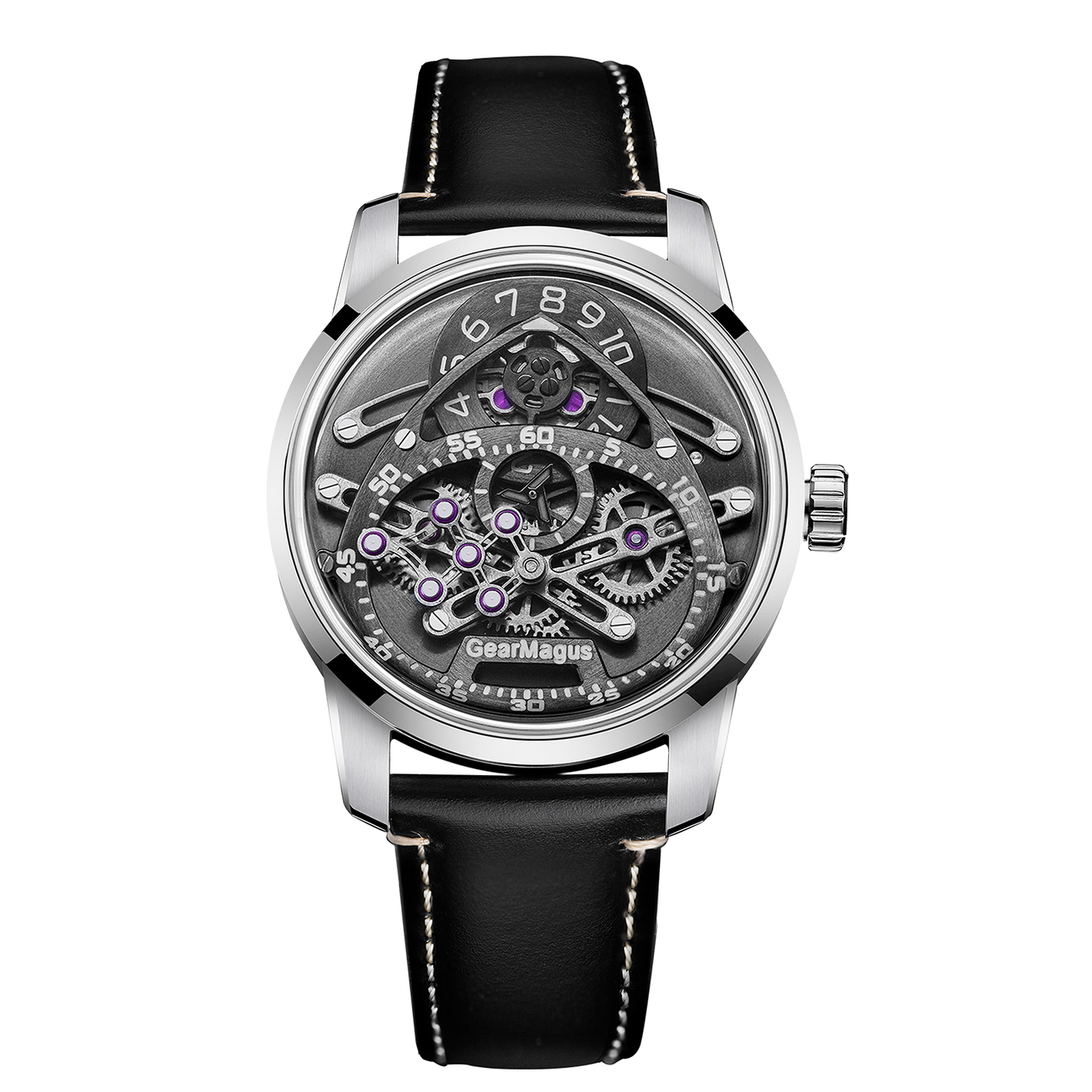 OBLVLO X GEARMAGUS Mens Skeleton Watch - Best Luxury Automatic Gray & Silver Dial Watches