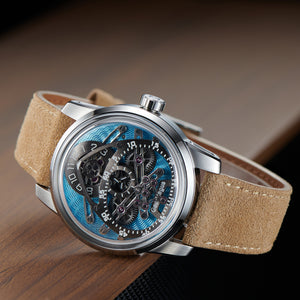 Affordable Luxury OBLVLO X GearMagus Blue Guilloché dials Special-Shaped Gears Telescopic Hands Watch Swiss SW200 Automatic Watches