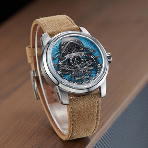 Affordable Luxury OBLVLO X GearMagus Blue Guilloché dials Special-Shaped Gears Telescopic Hands Watch Swiss SW200 Automatic Watches