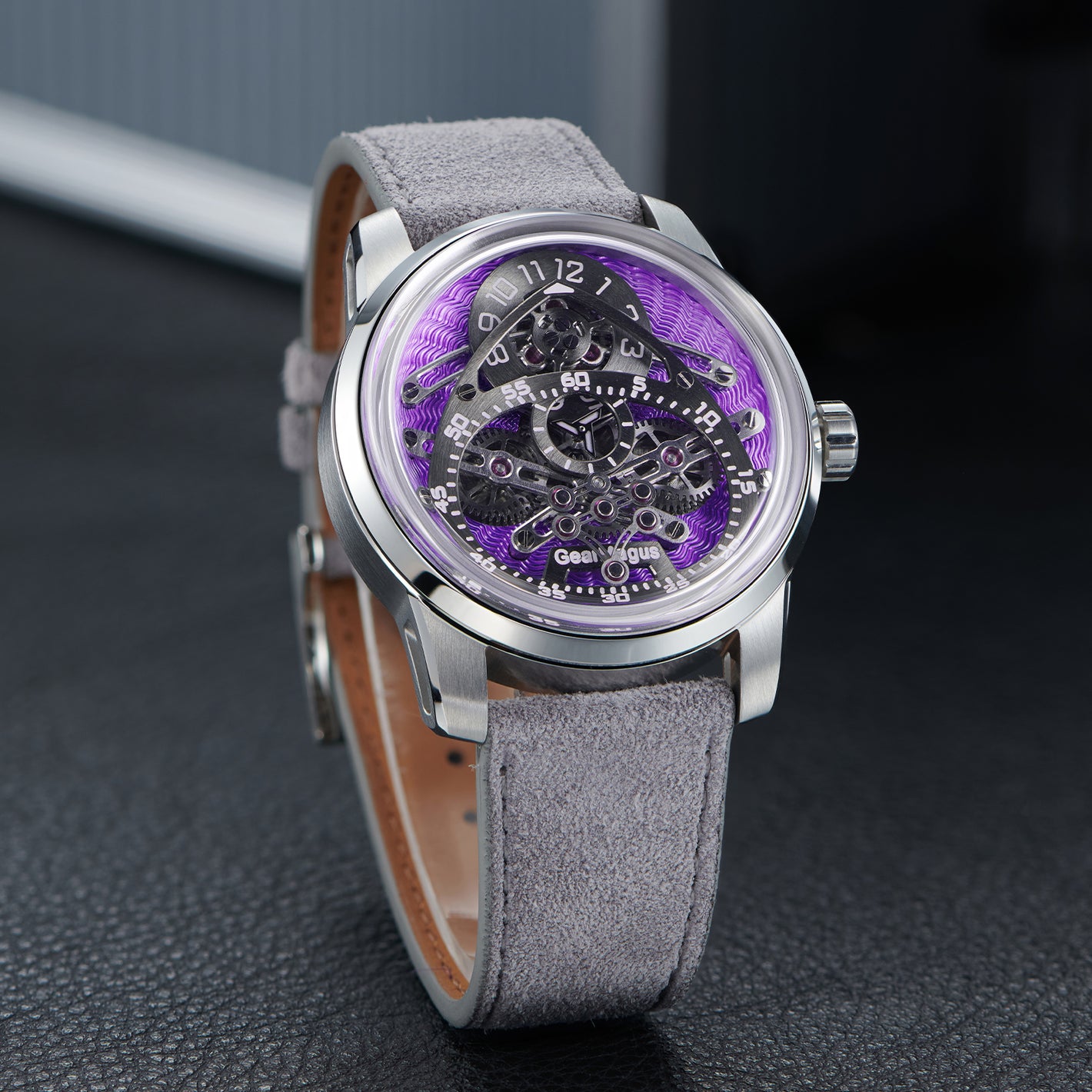 OBLVLO X GearMagus Purple Guilloché dials Special-Shaped Gears Telescopic Hands Watch Swiss SW200 Automatic Movement