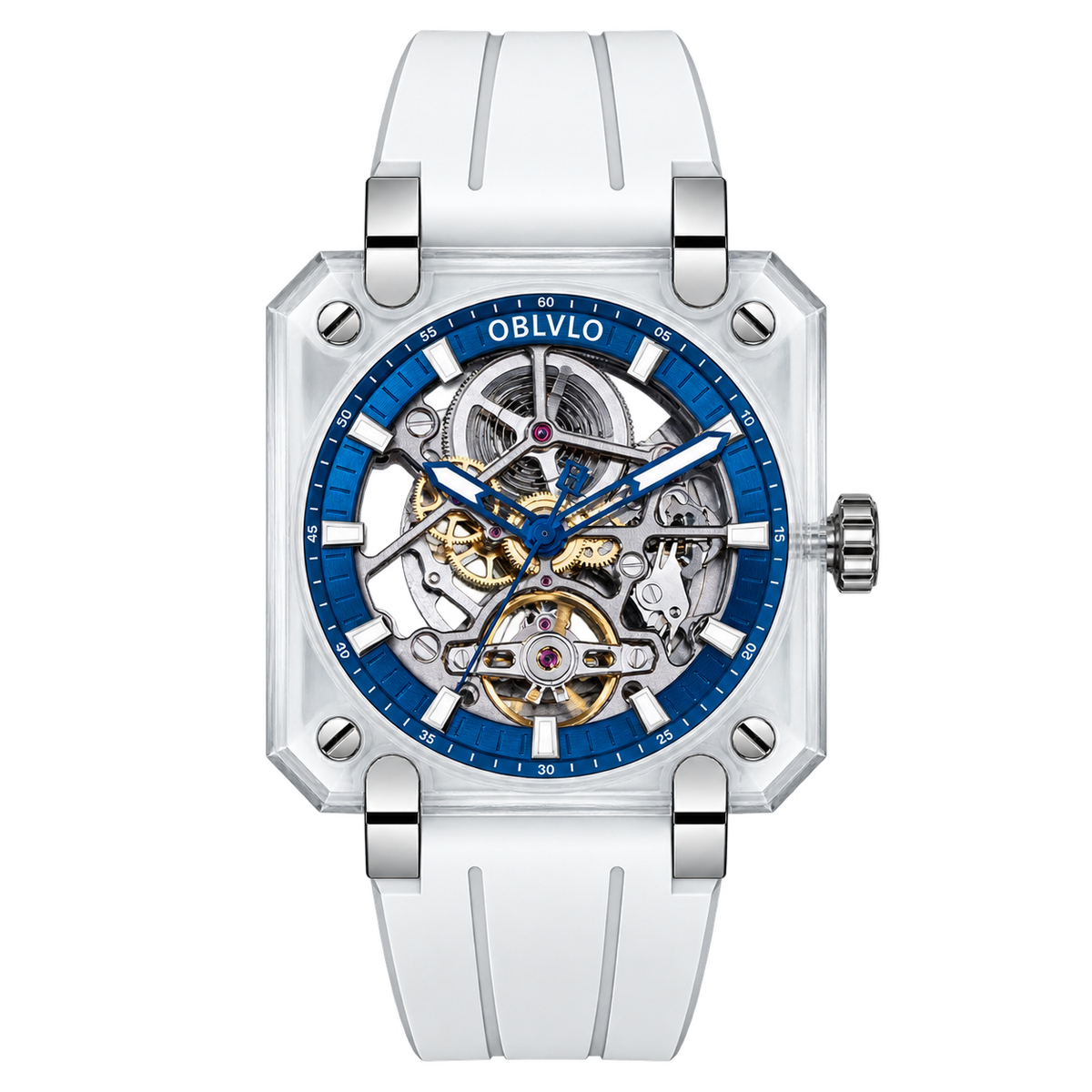 Erschwinglicher Luxus OBLVLO BRM Series - Mechanische Automatikuhr für Herren mit Voll-Saphirblauem Skelettzifferblatt