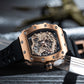 OBLVLO Unique Rose Gold Chinese Dragon Skeleton Watches for Men & women