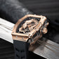 OBLVLO Unique Rose Gold Chinese Dragon Skeleton Watches for Men & women