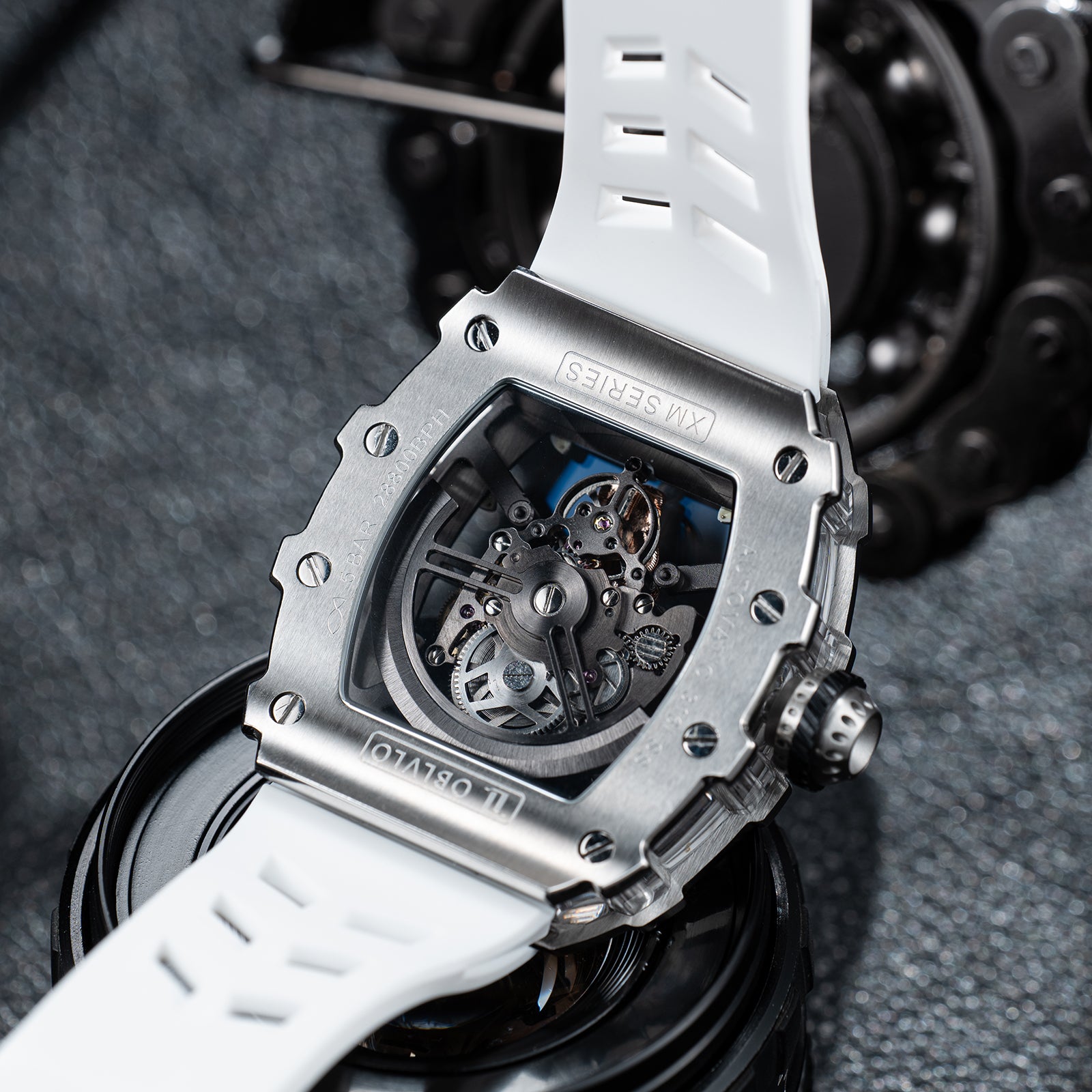 OBLVLO RM-S-PWW 自動巻き腕時計 Luxury White Diamond Skeleton Automatic Watches for Men & Women - OBLV