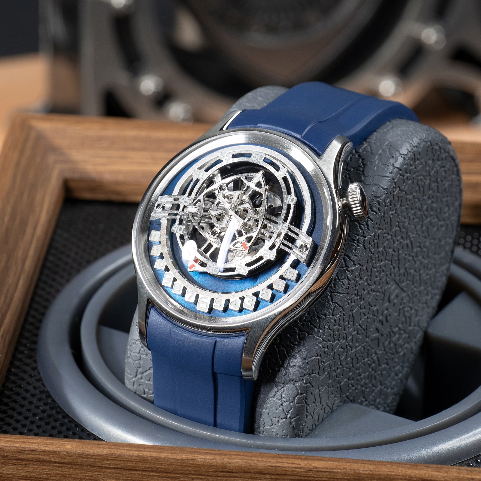 Cool OBLVLO BLM ROTOR Blue Dial Watch - Unique Rotary Engine Automatic