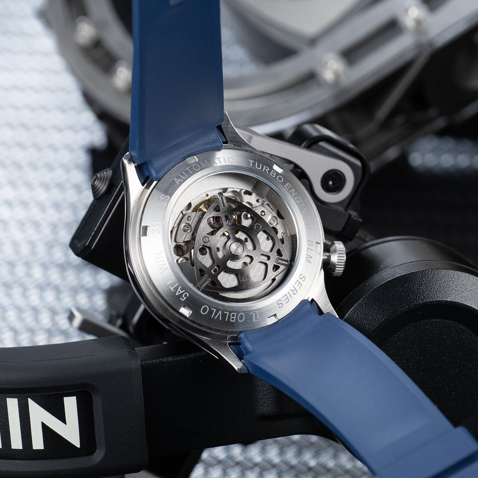 Cool OBLVLO BLM ROTOR Blue Dial Watch - Unique Rotary Engine Automatic