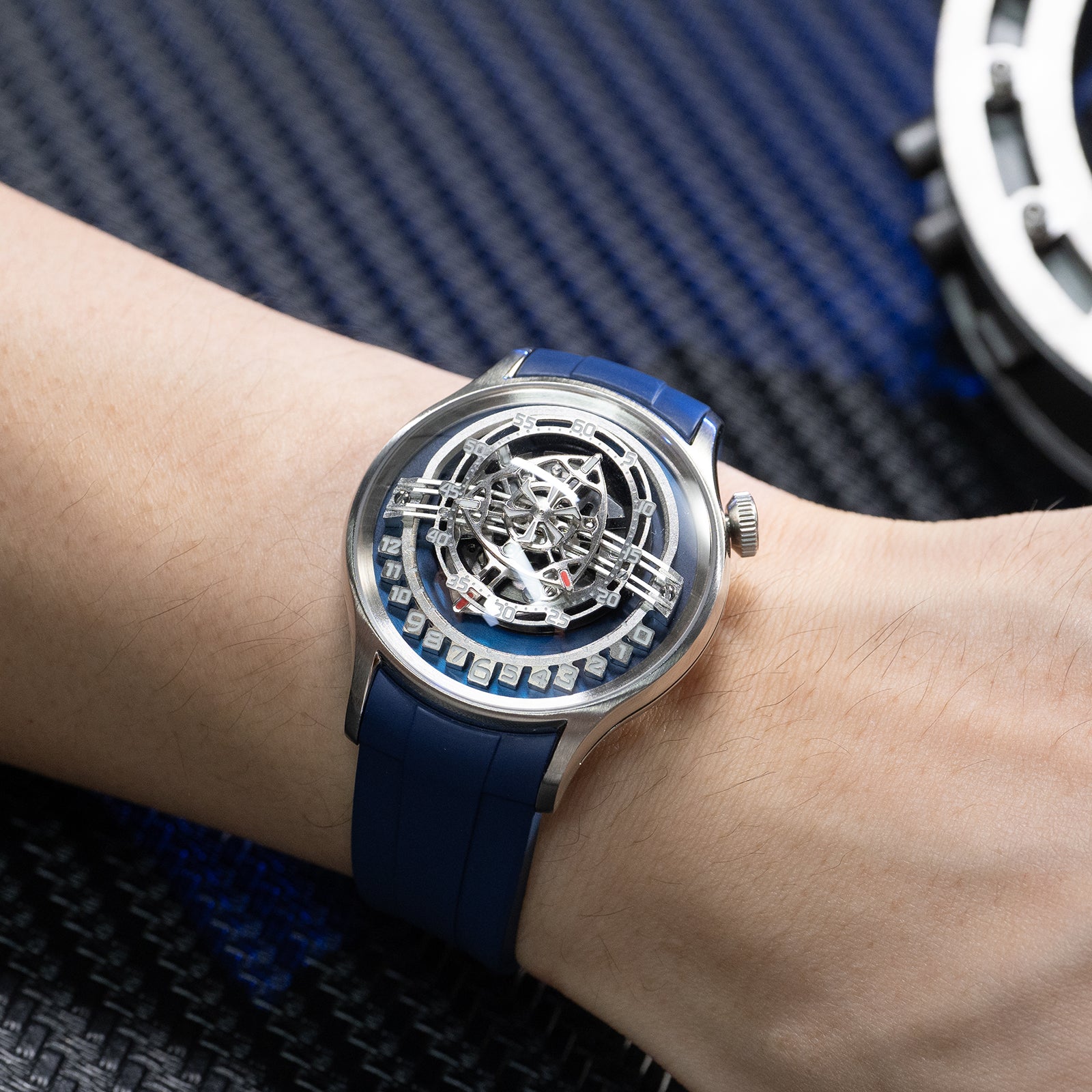 Cool OBLVLO BLM ROTOR Blue Dial Watch - Unique Rotary Engine Automatic