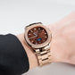 OBLVLO FM-SL-DD-D 39mm Mens Automatic Moonphase Watch - Brown Dia & Rose Gold Sqaure Case Inlay zirconia