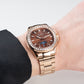 OBLVLO FM-SL-DD-D 39mm Mens Automatic Moonphase Watch - Brown Dia & Rose Gold Sqaure Case Inlay zirconia