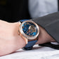 OBLVLO VMQ Series - Best Affordable Luxury Mens Rose Gold Zirconia Automatic Tourbillon Style Blue Dial Dress Watches